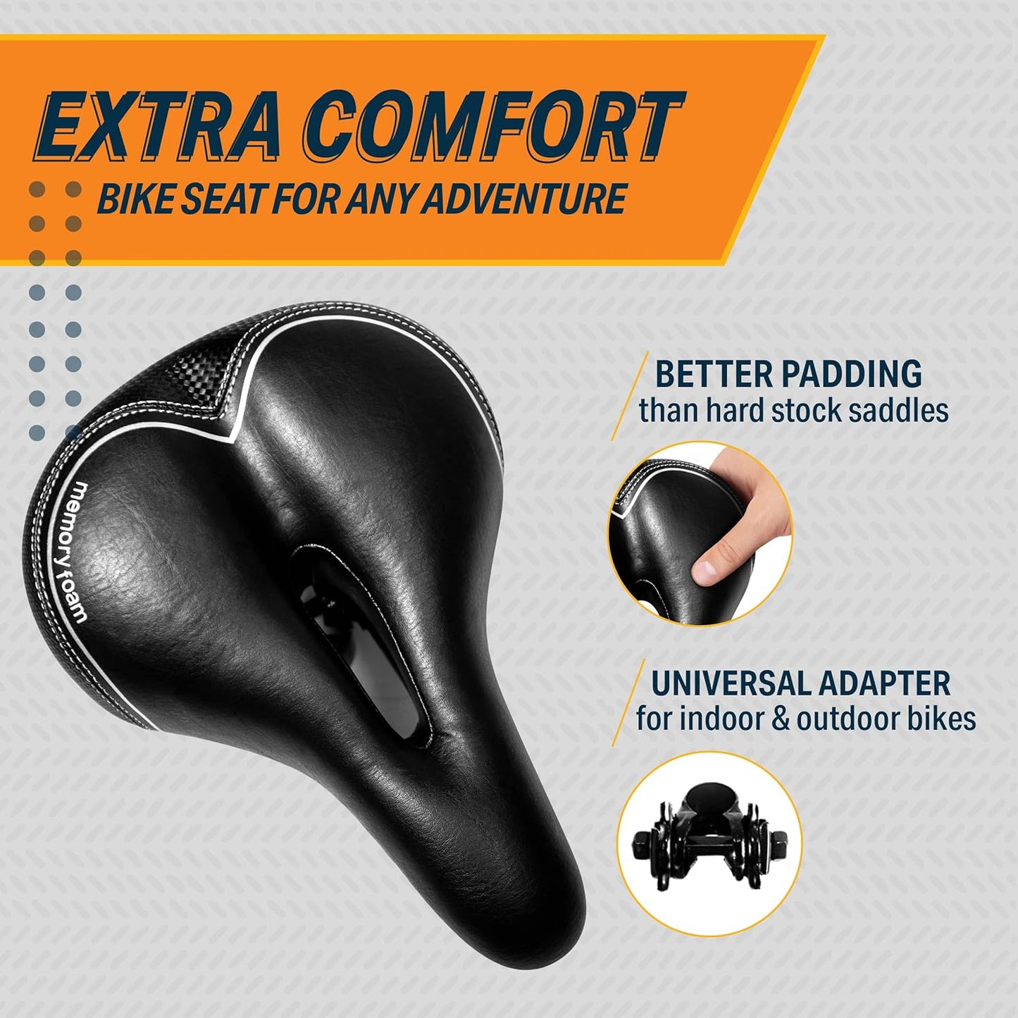Bikeroo Extra Wide Replacement Saddle or Hybrid Bike Seat - Black (New)