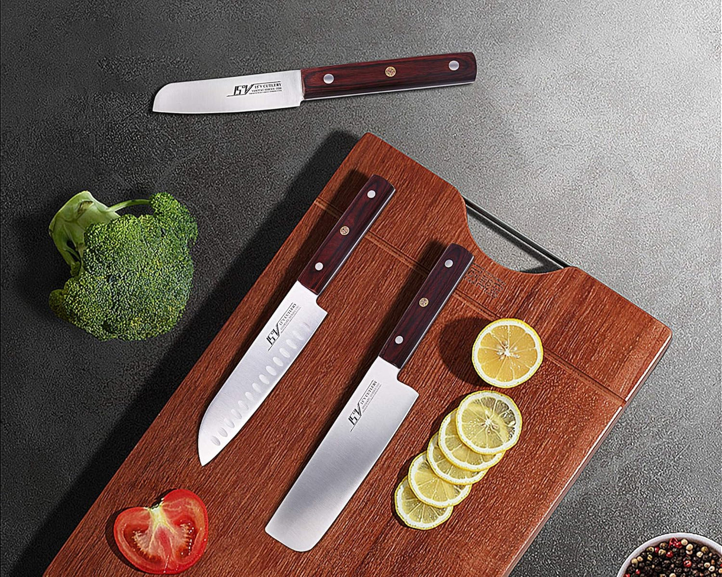 15°V V0203 7.5" Japanese Chef Santoku Knife - High Carbon German Stainless Steel (New)