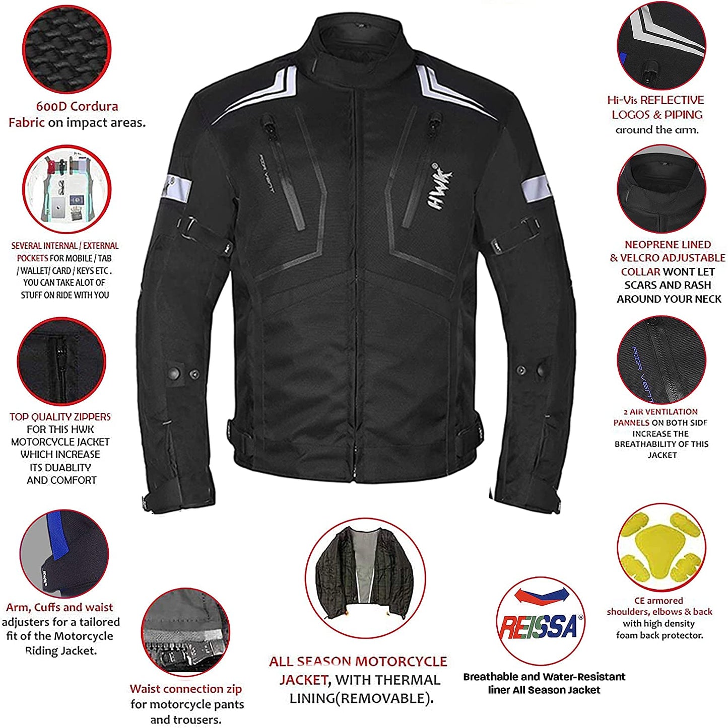 HWK Motorcycle Jacket for Men & Women Scorpion w/Cordura Fabric, S - All-black- (Used)