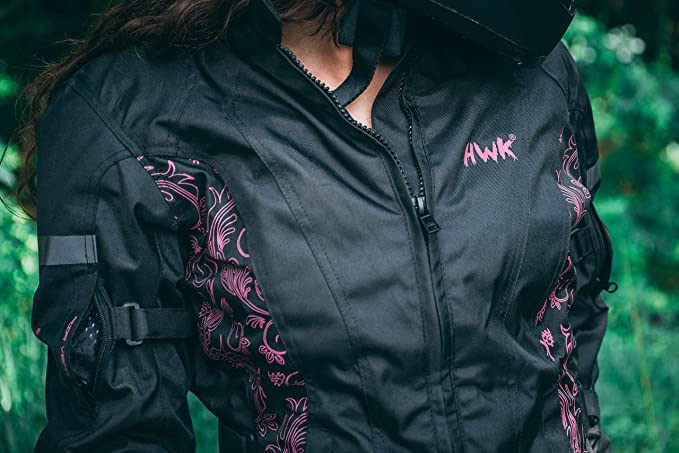 HWK Adventure/Touring Motorcycle Jacket for Women w/CE Armor, XL - Black/Pink (Used)