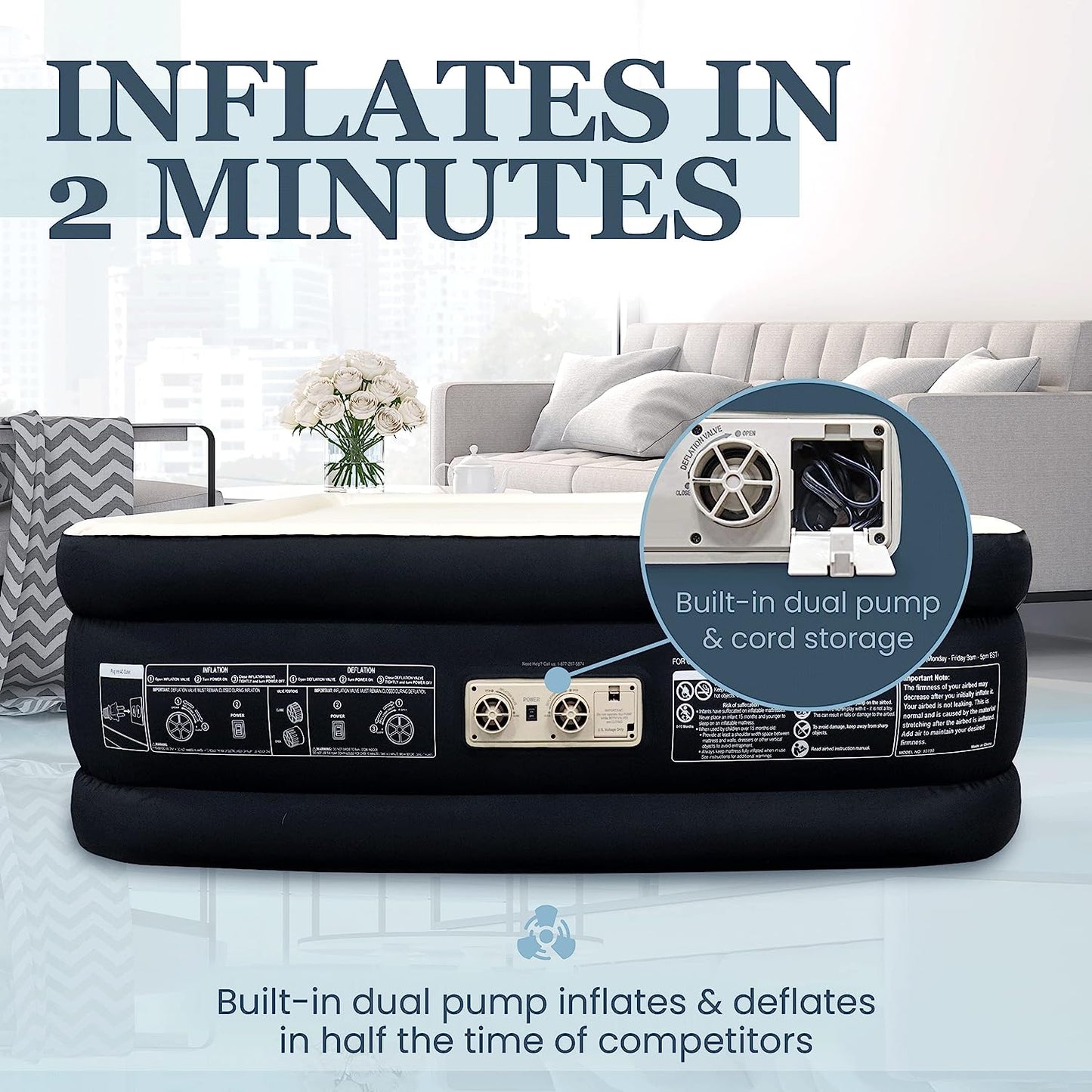 Englander Double High Inflatable Air Mattress w/Built-in Pump, Twin - Black--- (Like New)
