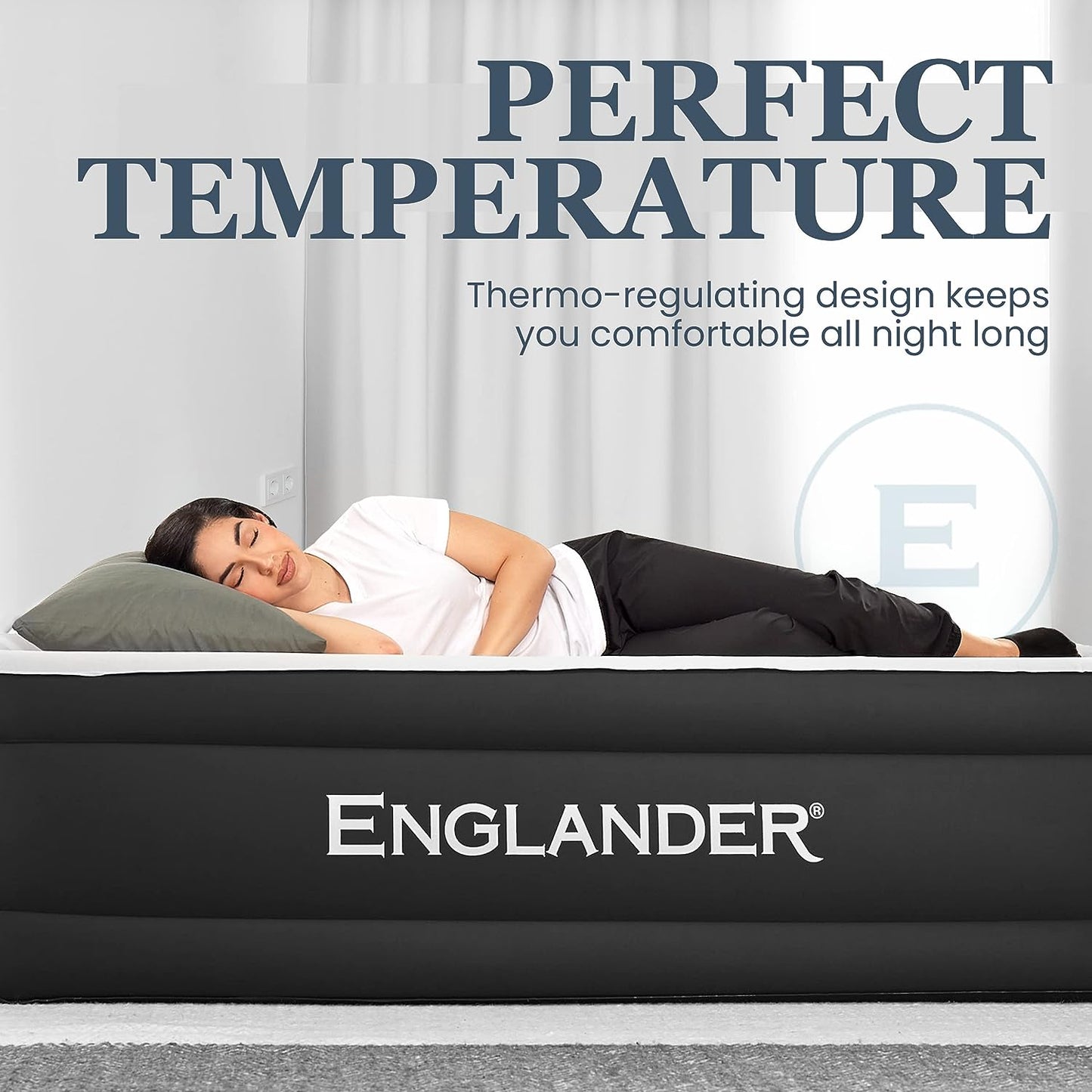Englander Double High Inflatable Air Mattress w/Built-in Pump, Twin - Black--- (Like New)