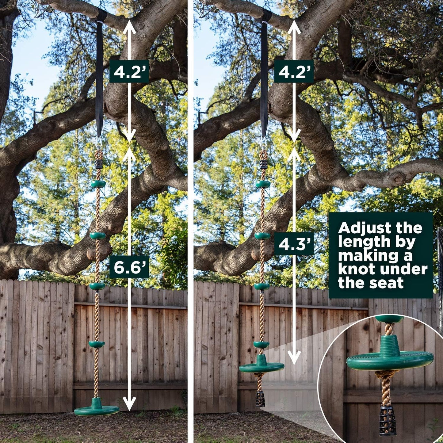 Laegendary Climbing Rope Tree Swing with Platforms and Disc Swings Seat, Green- (Used)