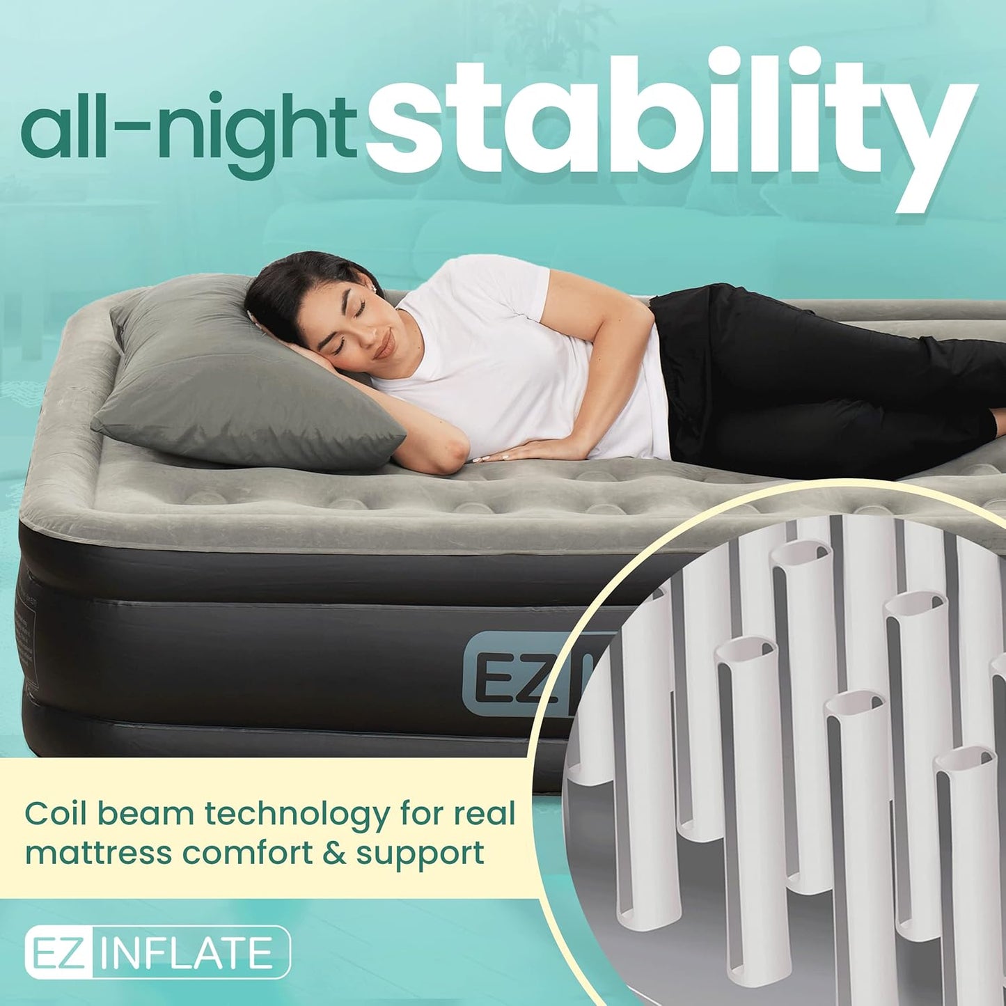 EZ INFLATE Portable Blow Up Double-High Inflatable Mattress for Travel/Home (Like New)