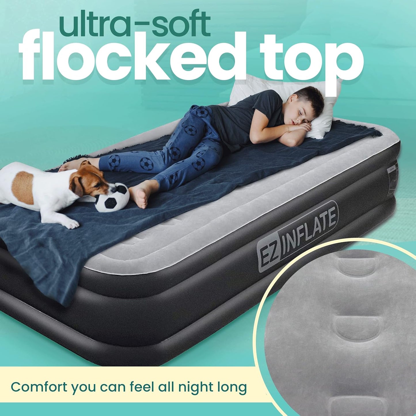 EZ INFLATE Portable Blow Up Double-High Inflatable Mattress for Travel/Home (Like New)