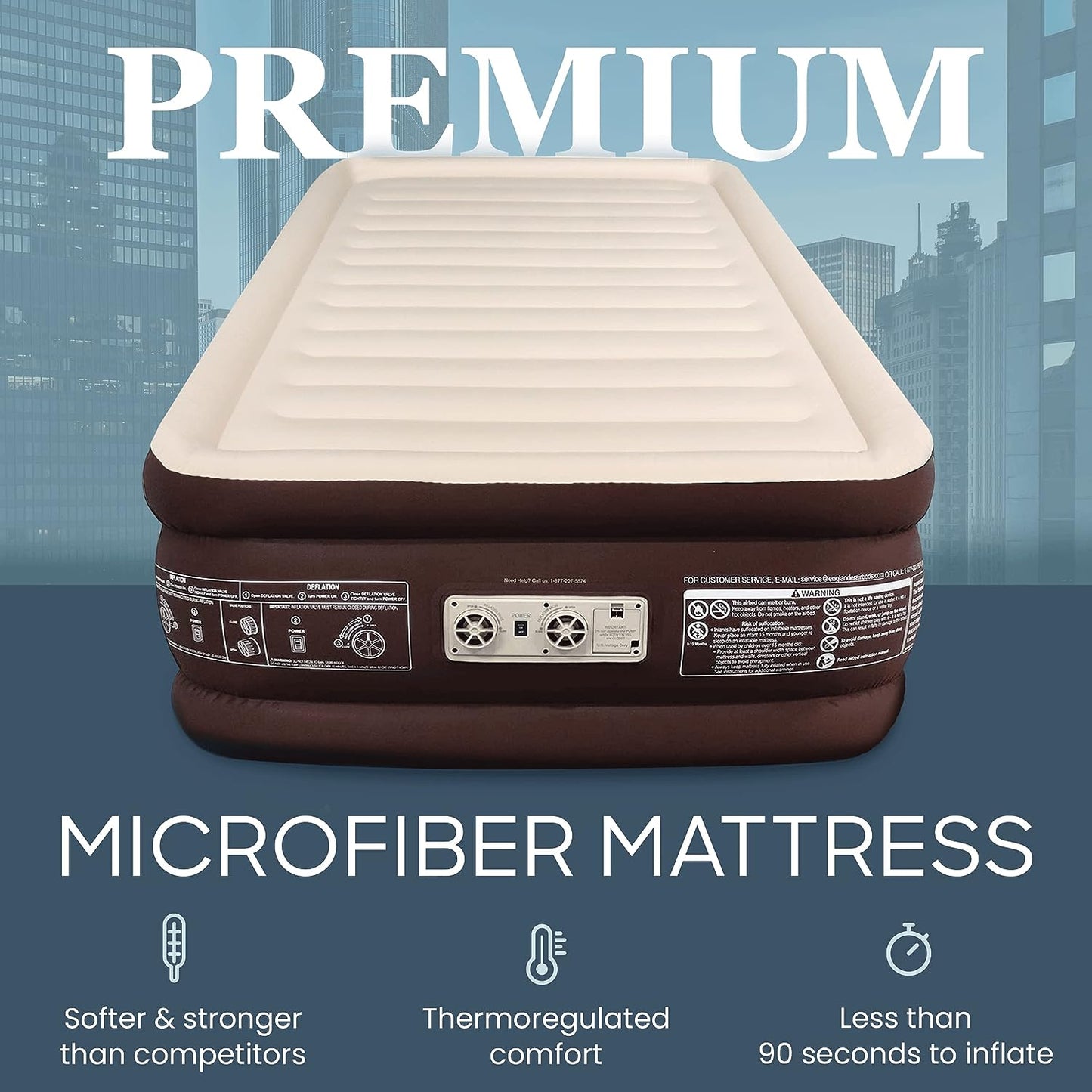 Englander Double High Inflatable Air Mattress w/Built-in Pump, Twin - Brown- (Like New)