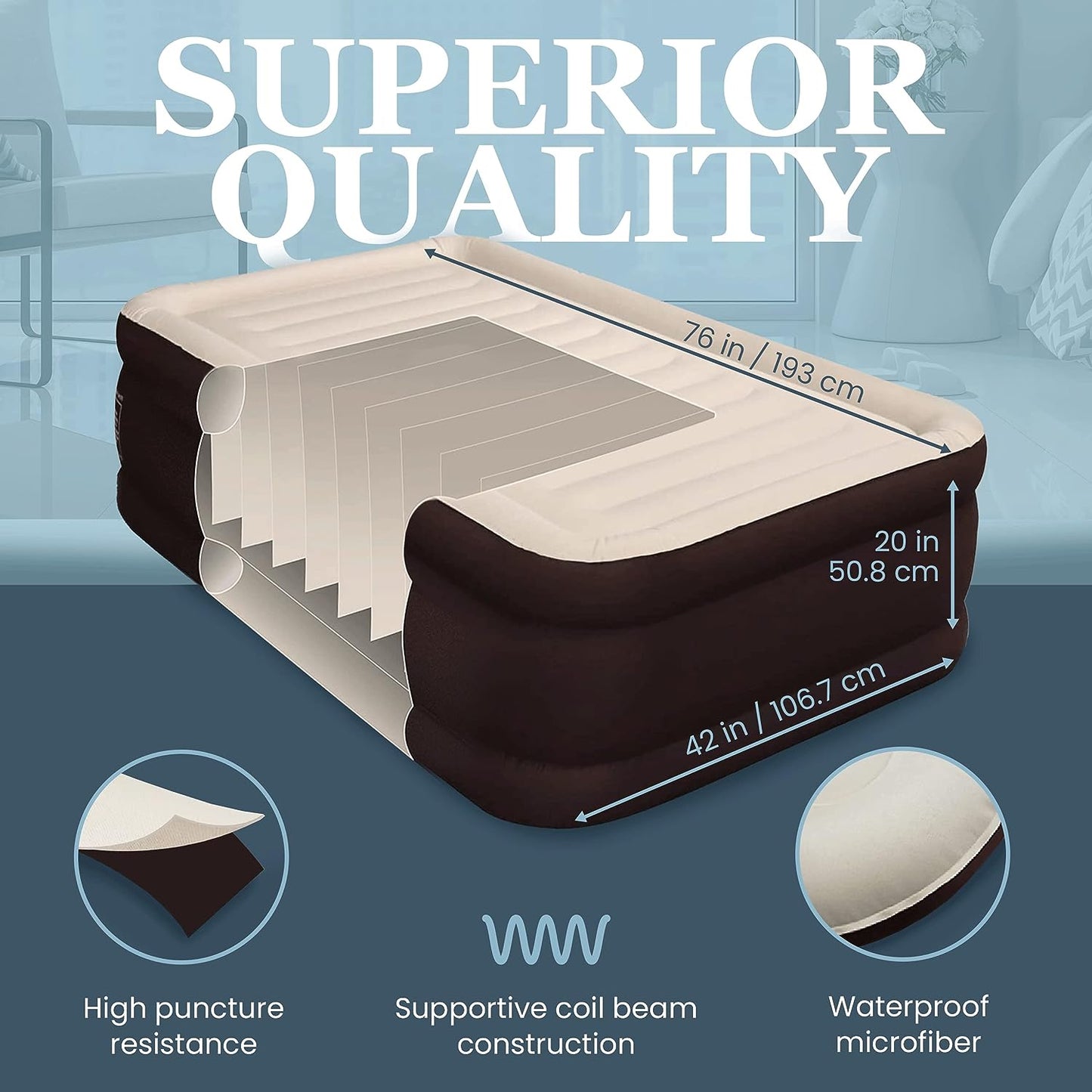 Englander Double High Inflatable Air Mattress w/Built-in Pump, Twin - Brown- (Like New)