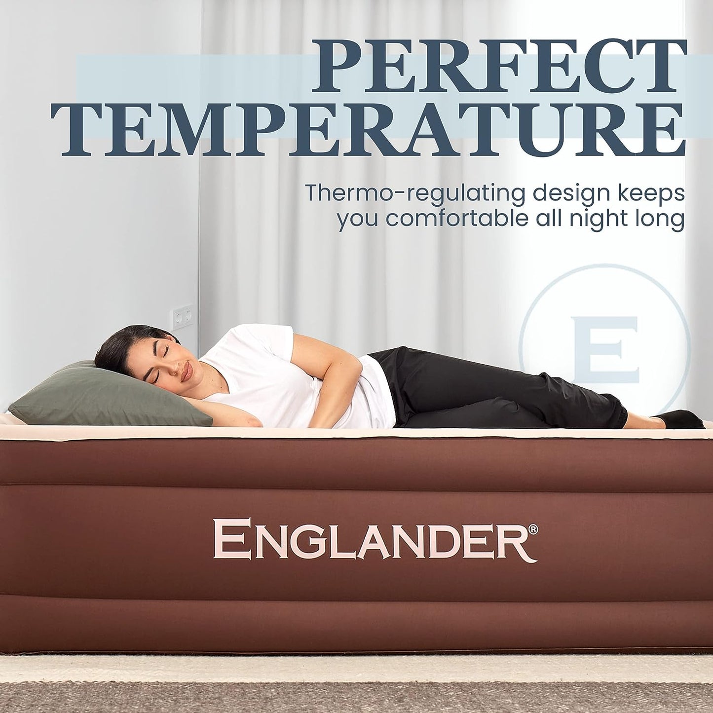Englander Double High Inflatable Air Mattress w/Built-in Pump, Twin - Brown- (Like New)