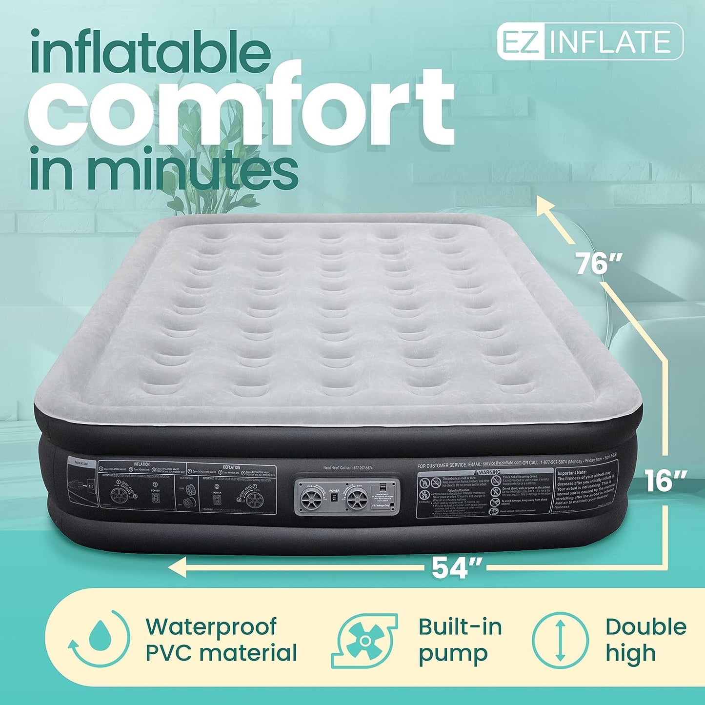 Ez Inflate Adjustable Blow Up Air Mattress With Dual Pump, Queen - Gray/Black- (Like New)