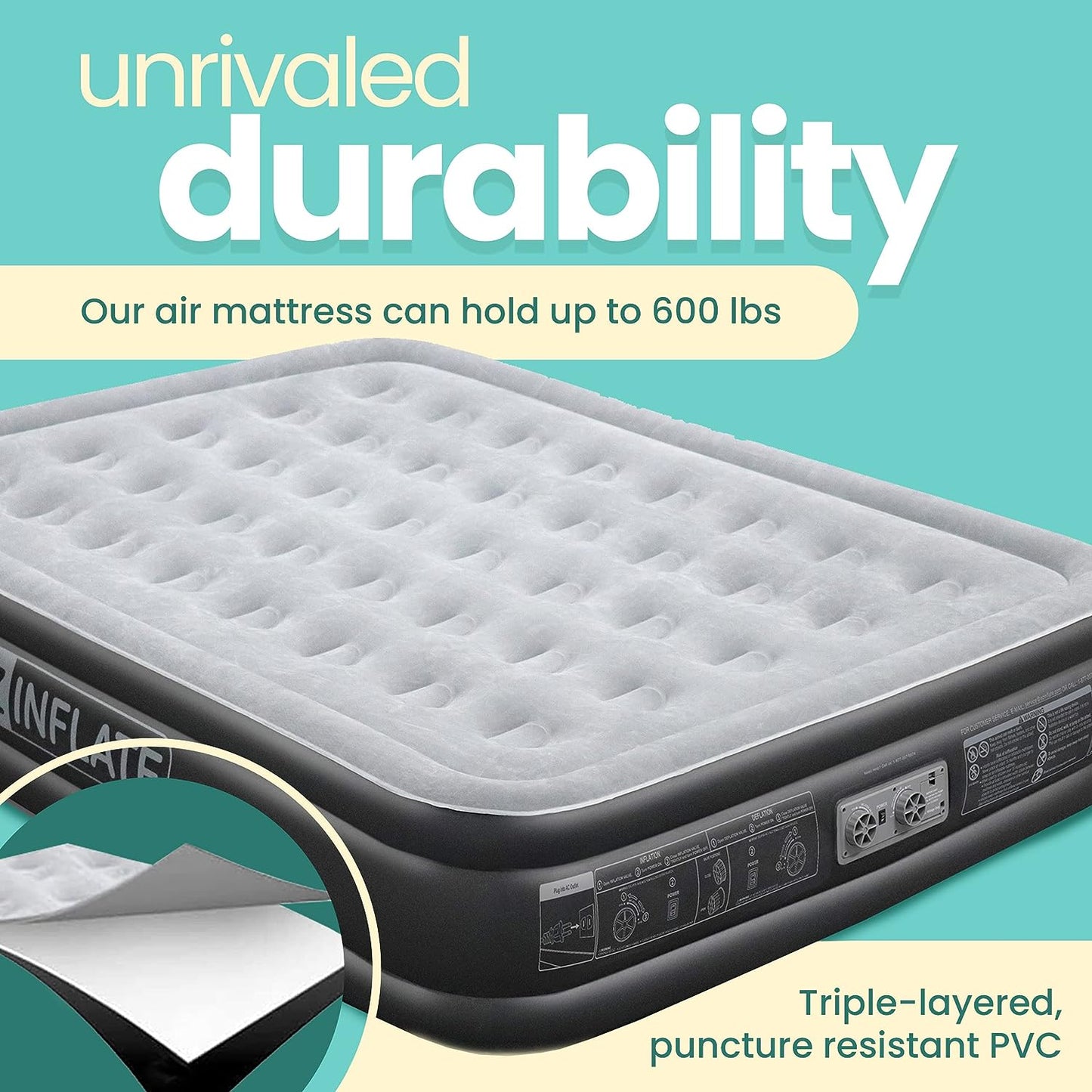 Ez Inflate Adjustable Blow Up Air Mattress With Dual Pump, Queen - Gray/Black- (Like New)