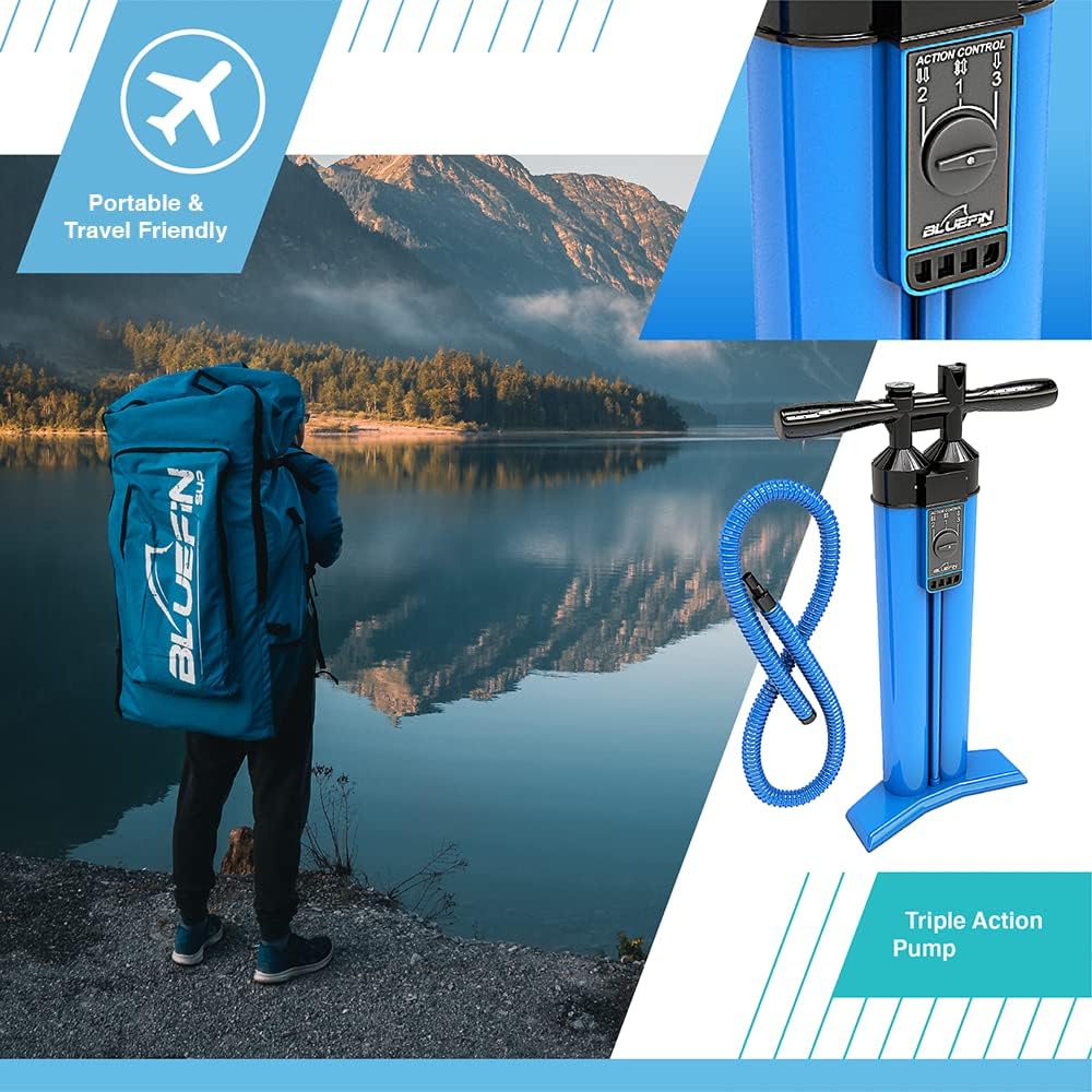 Bluefin SUP 10.8" Inflatable Stand Up Paddle Board w/ Kayak Conversion Kit, Blue (New)