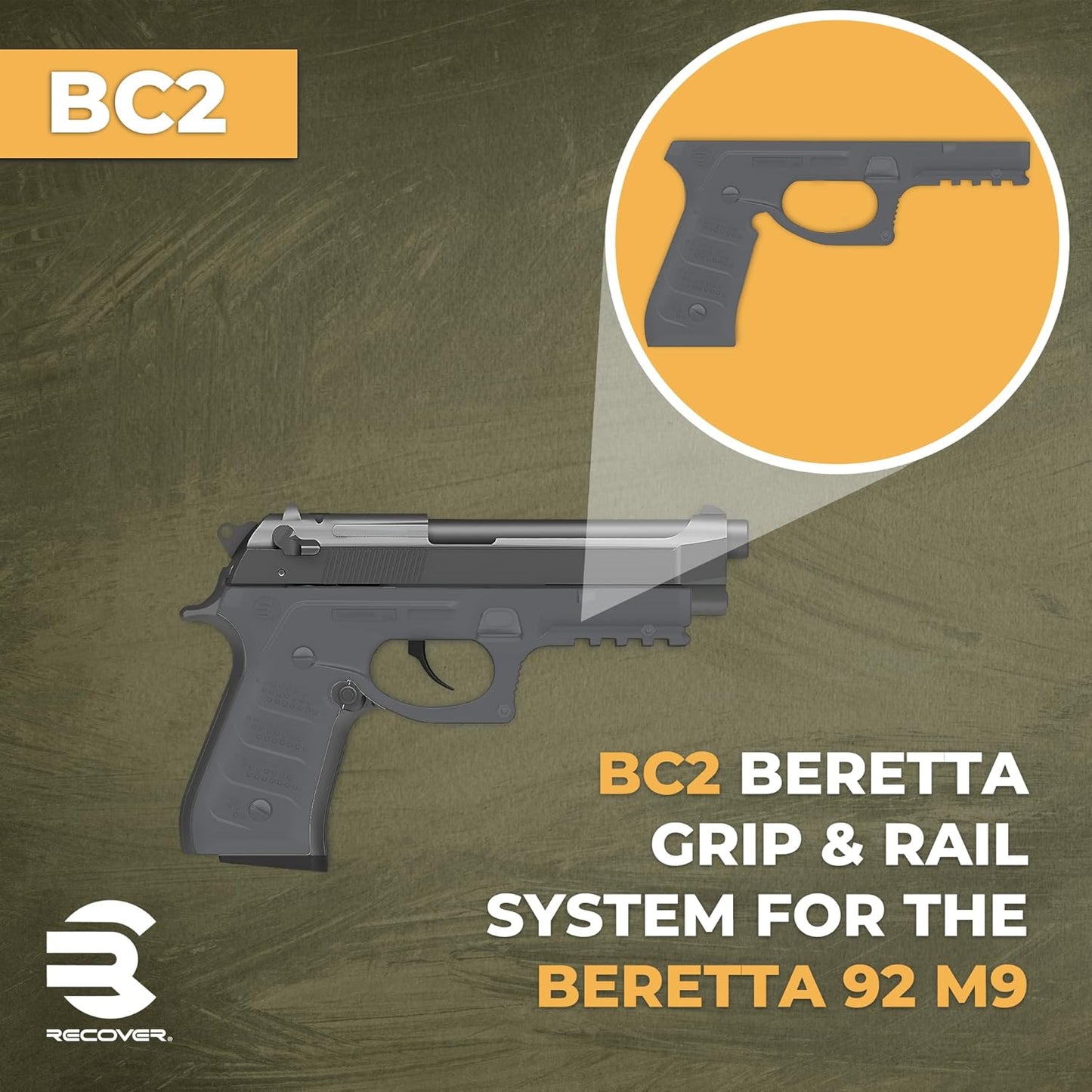 Recover Tactical BC2 Grip & Rail System Beretta 92/M9 Polymer � Phantom Grey (Like New)
