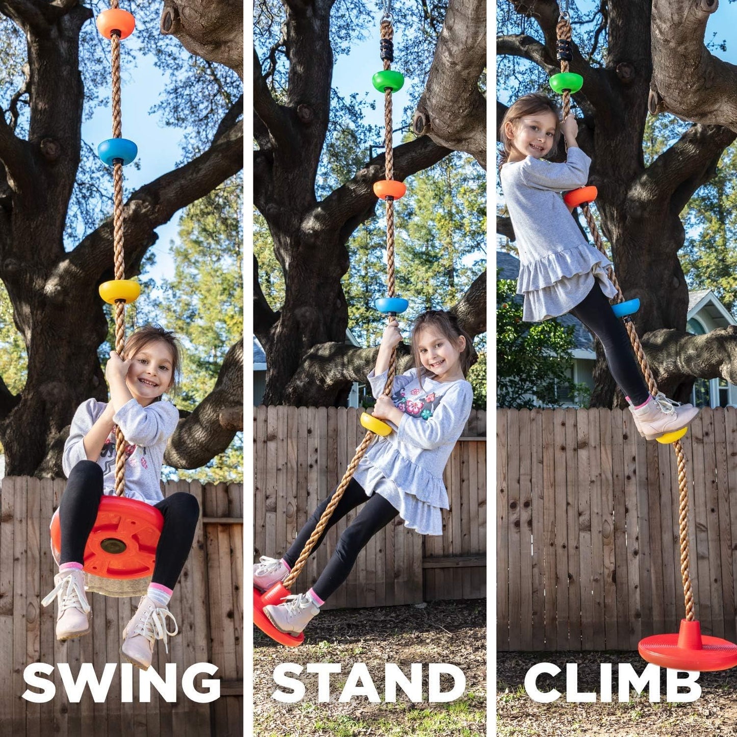 Laegendary Tree Swing for Kids Single Disk Outdoor Climbing Rope, Multicolored (Like New, No Retail Box)