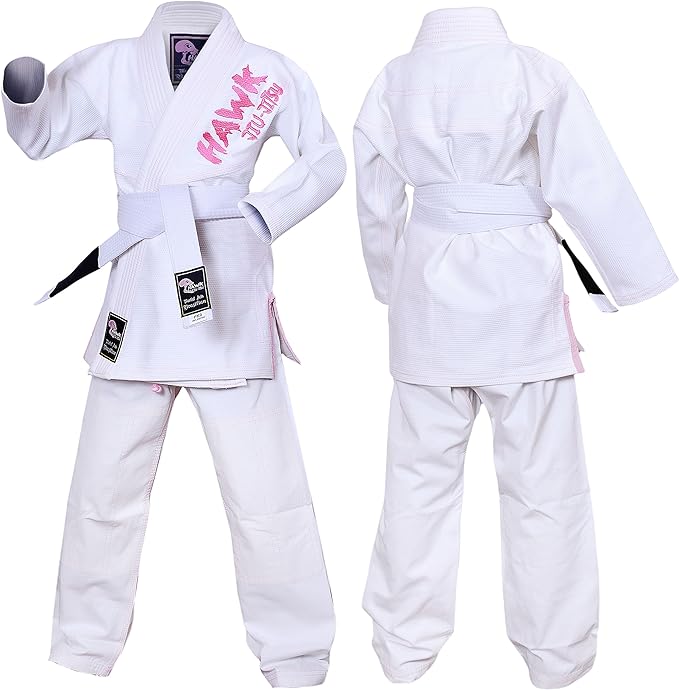 Hawk Jiu Jitsu Kids Brazilian Jiu Jitsu Gi with White Belt, K000 - Girls White (Used)