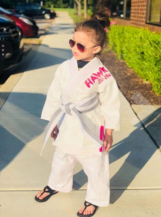 Hawk Jiu Jitsu Kids Brazilian Jiu Jitsu Gi with White Belt, K000 - Girls White (Used)