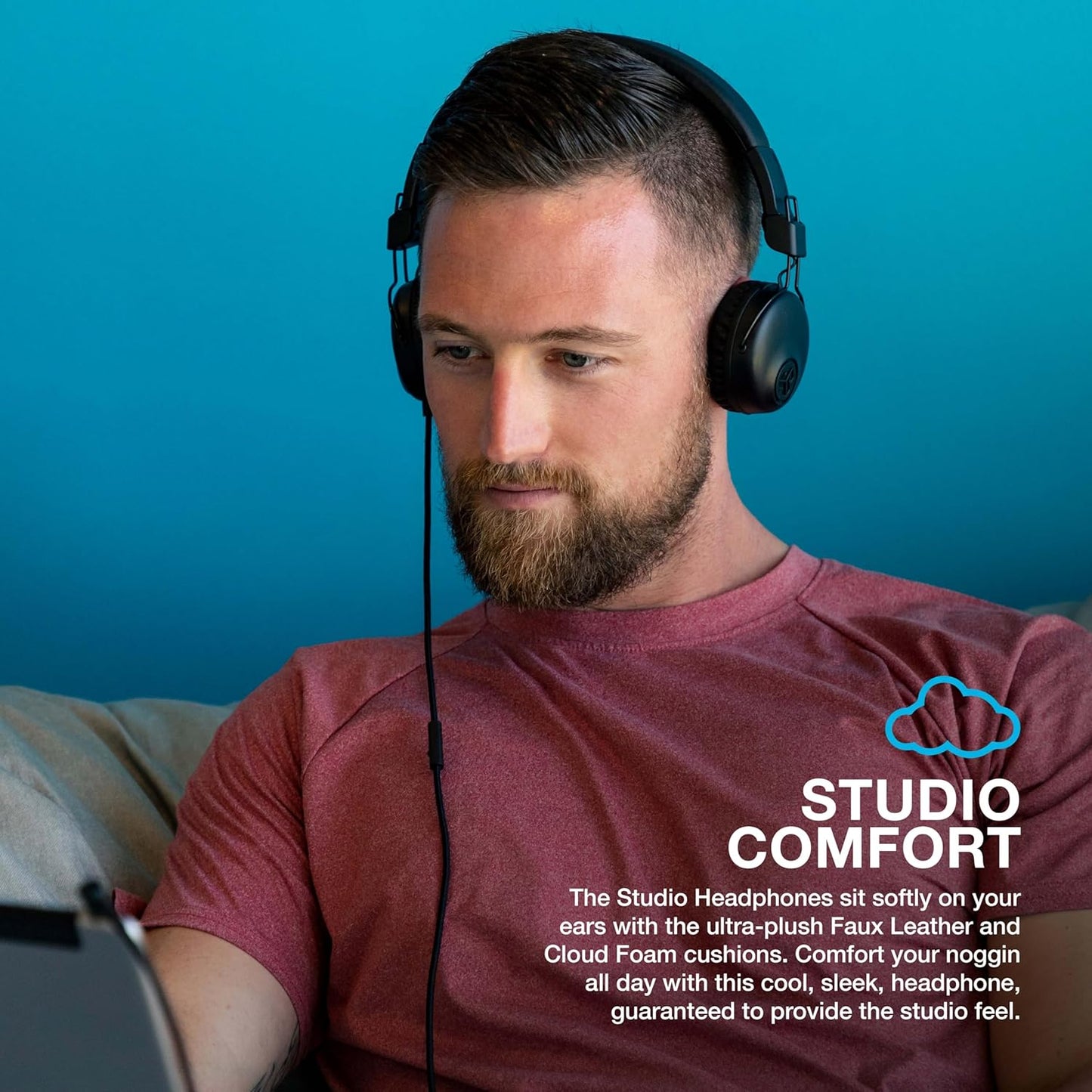 JLab Studio Wired On-Ear Tangle Free Adult's Headphones Fits IOS/Android, Black (Like New)
