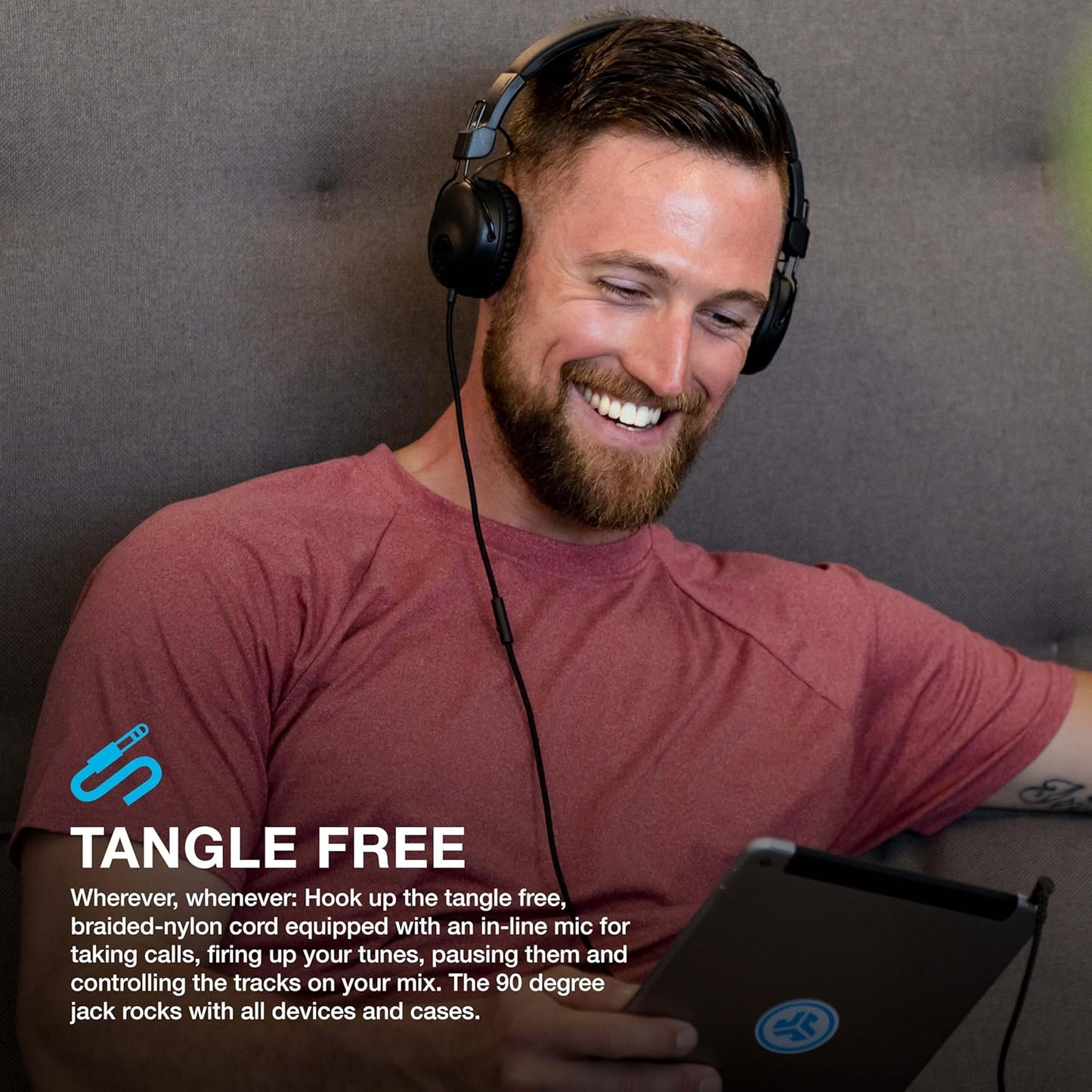 JLab Studio Wired On-Ear Tangle Free Adult's Headphones Fits IOS/Android, Black (Like New)