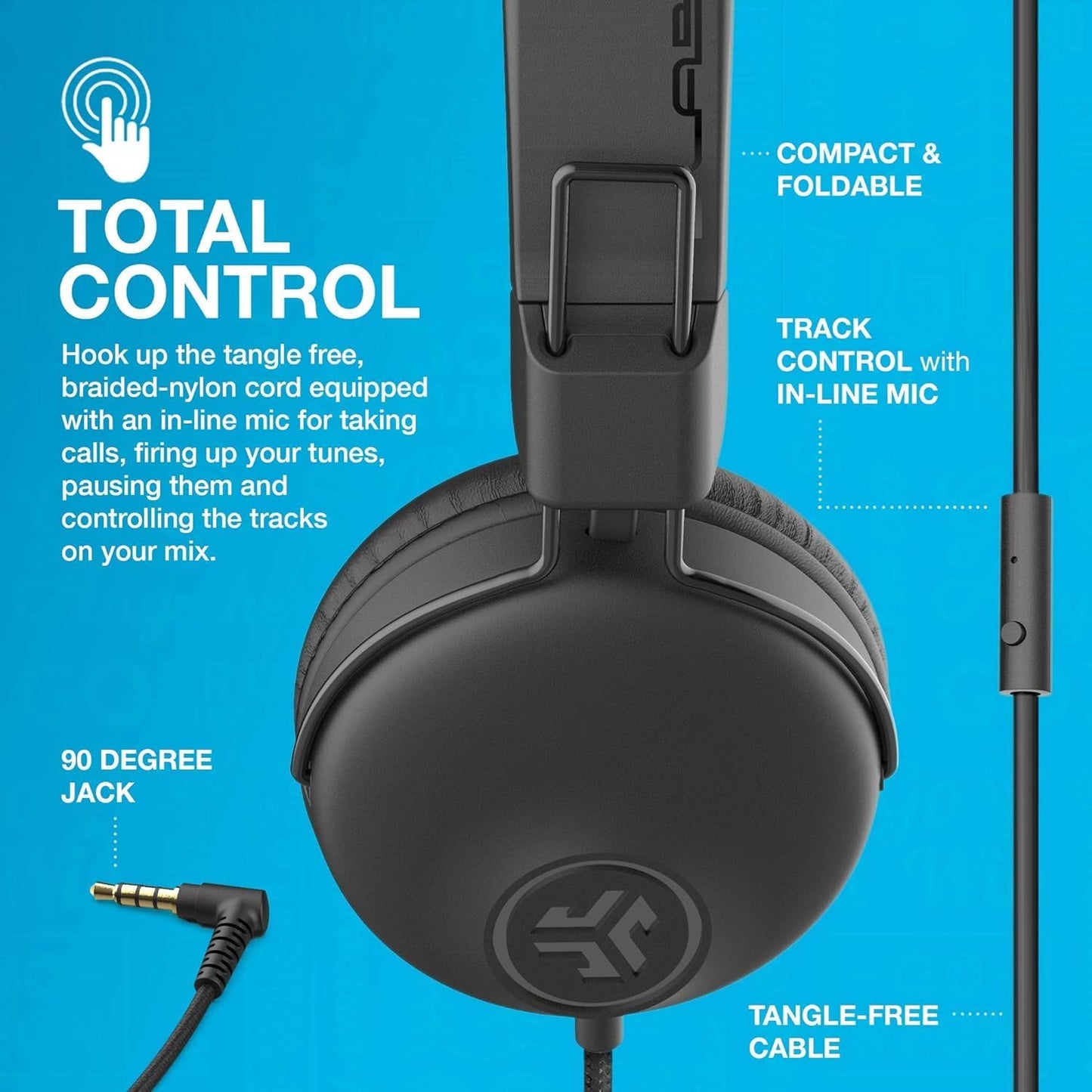 JLab Studio Wired On-Ear Tangle Free Adult's Headphones Fits IOS/Android, Black (Like New)