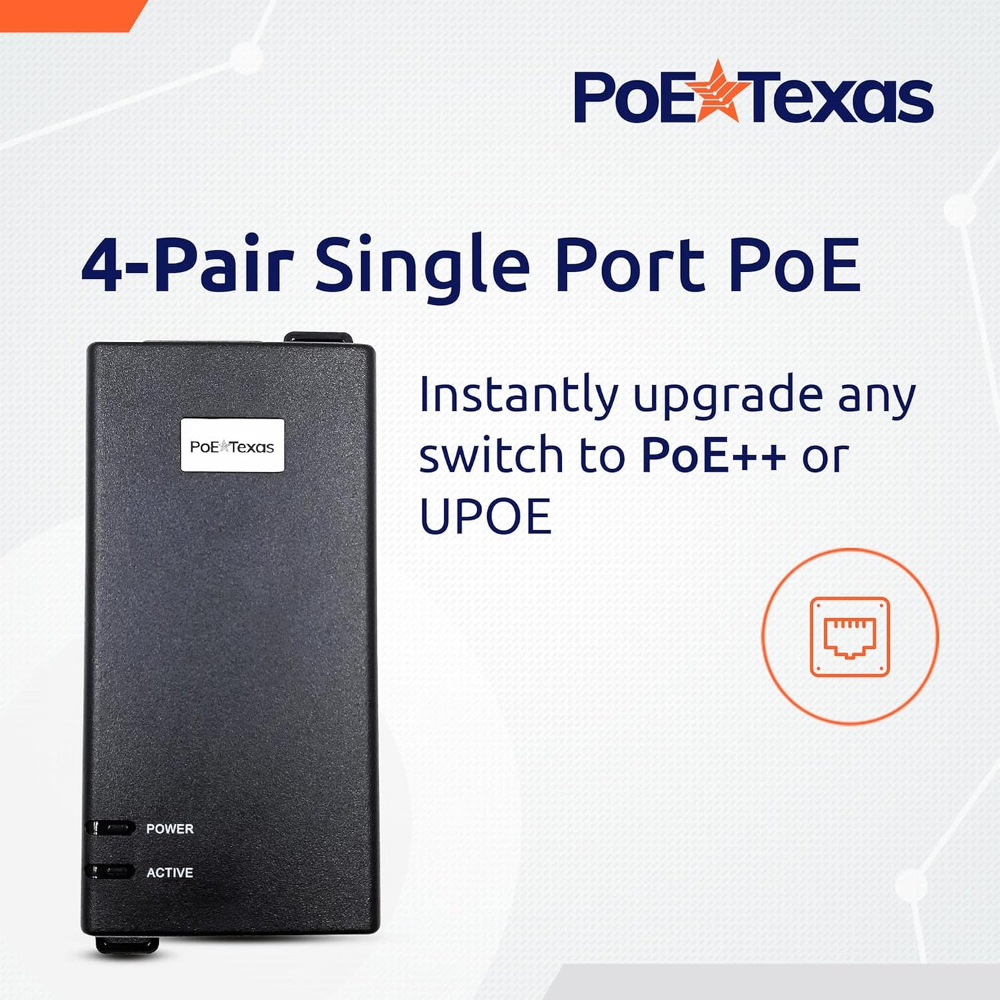 PoE Texas Single Port Gigabit Ethernet Injector for IP Camera and PC - 55 Volts (Like New, No Retail Box)
