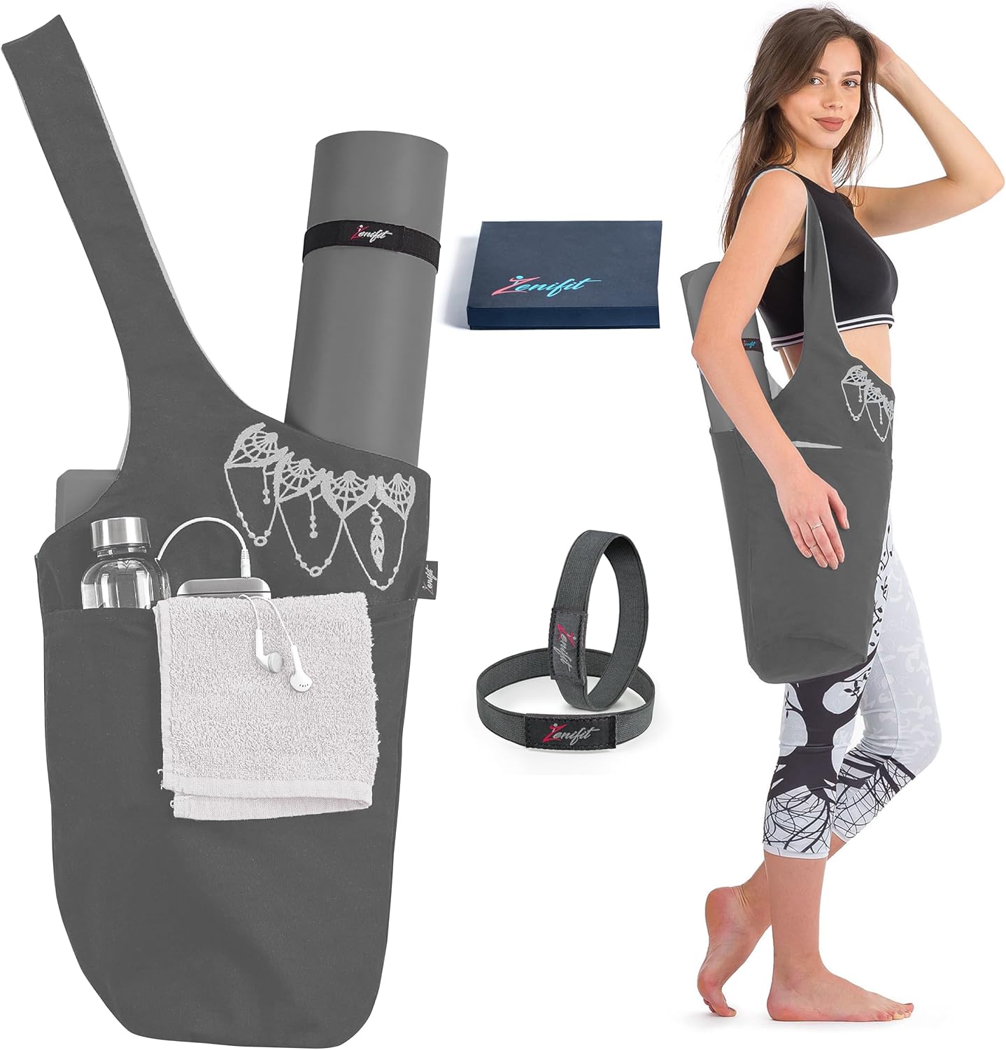 Zenifit Versatile Durable Yoga Mat Bag with Mat Straps & Storage Pockets, Black (Like New)