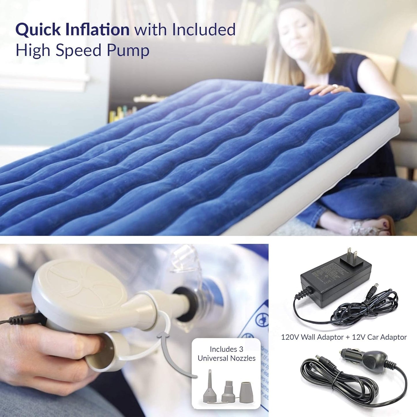 EnerPlex Kids Inflatable Portable Blow up Travel Bed with High Speed Pump (New)