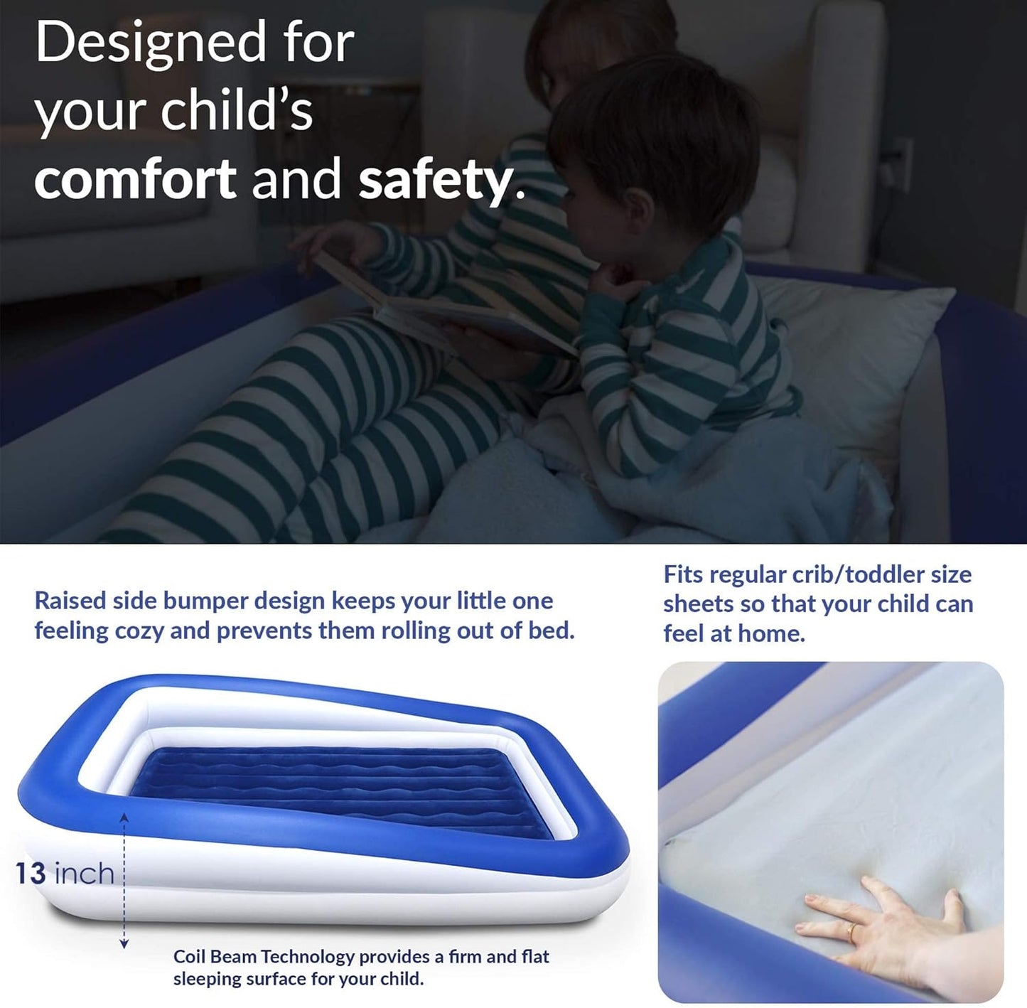 EnerPlex Kids Inflatable Portable Blow up Travel Bed with High Speed Pump (New)