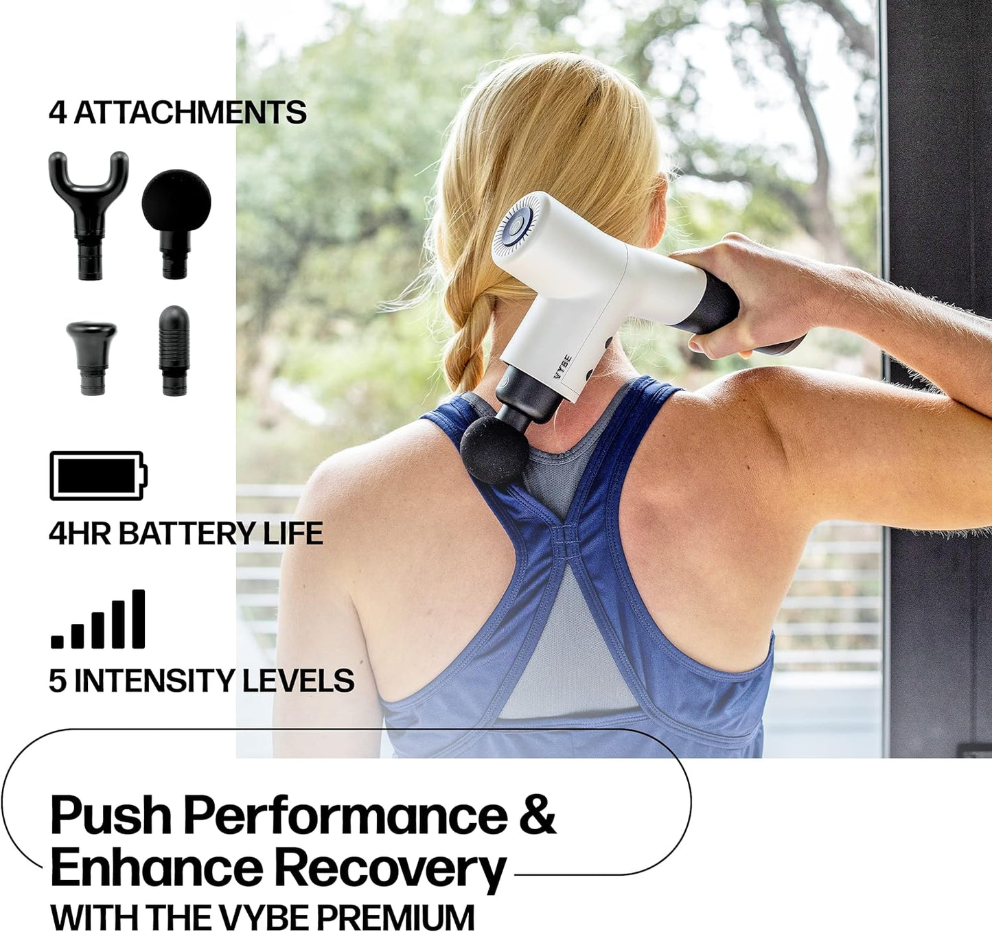 Vybe Premium Deep Tissue Muscle Massage Gun with 5 Speeds and 4 Attachments (New)