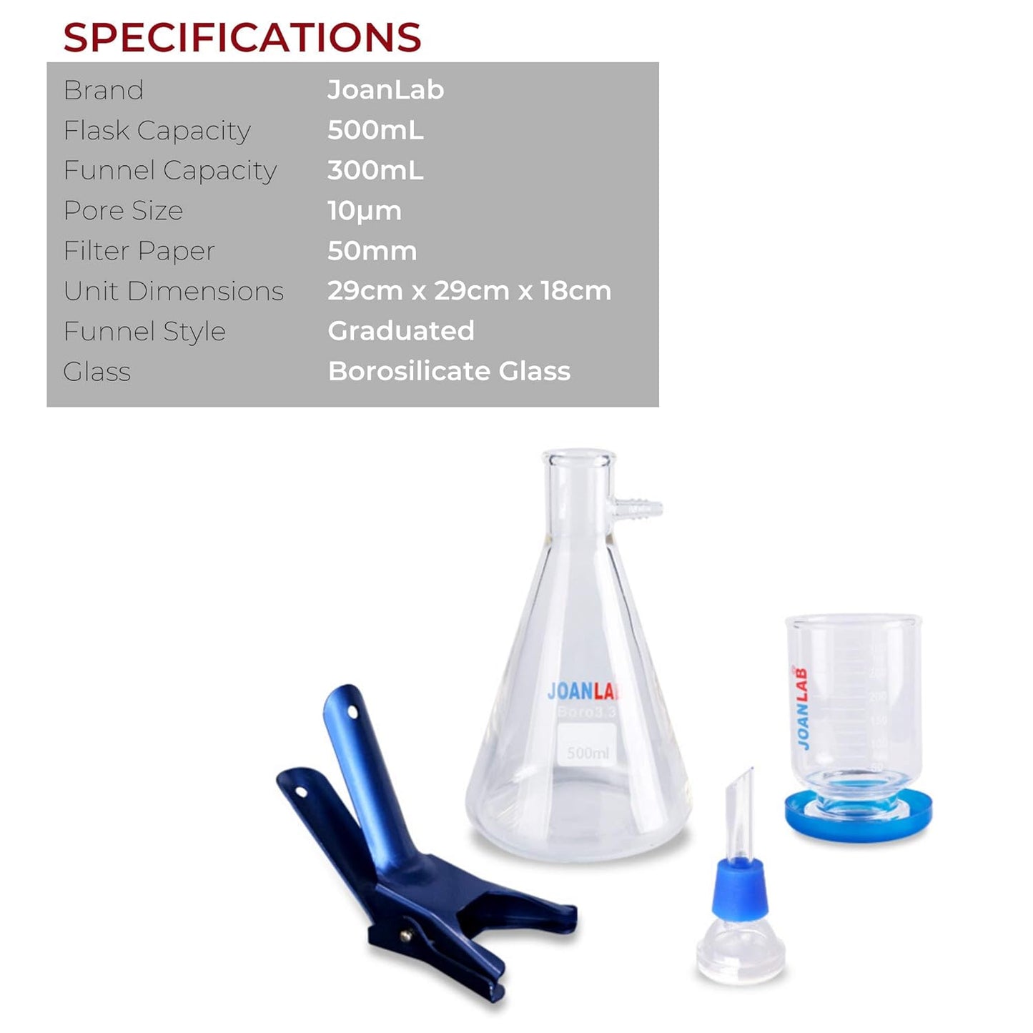 JoanLab Laboratory Vacuum Filtration Distillation Apparatus, 500 Milliliters (Like New)