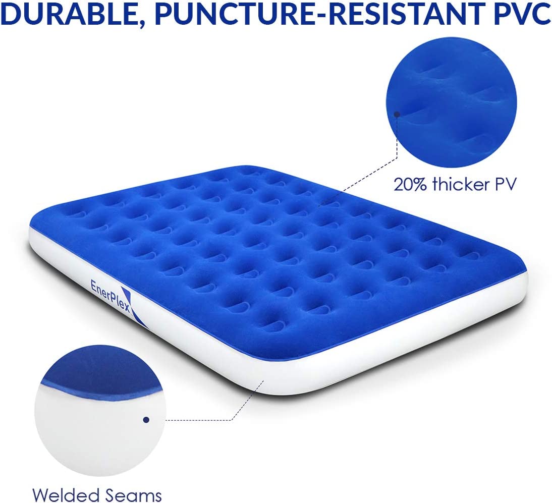 EnerPlex Camping Air Mattress with Built in High Speed Pump, Queen - Blue/White (Like New)