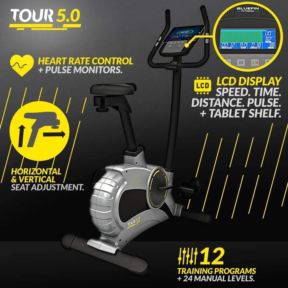 Bluefin Fitness Tour 5.0 2023 Heavy Duty Corded Electric Exercise Bike - Black (Like New)