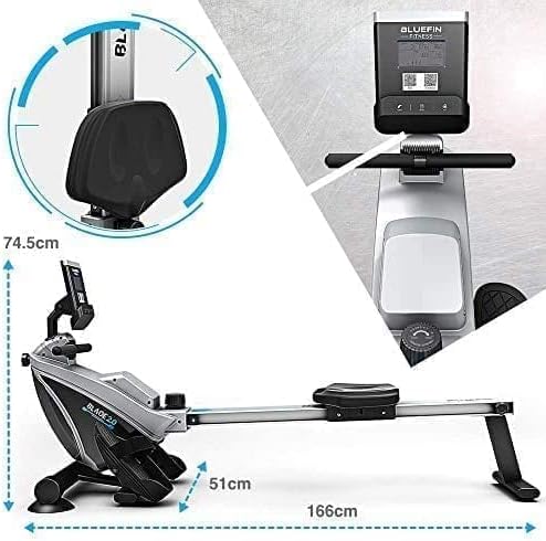 Bluefin Fitness Rower Machine w/ LCD Digital Fitness Console for Home Gym, Black (New)