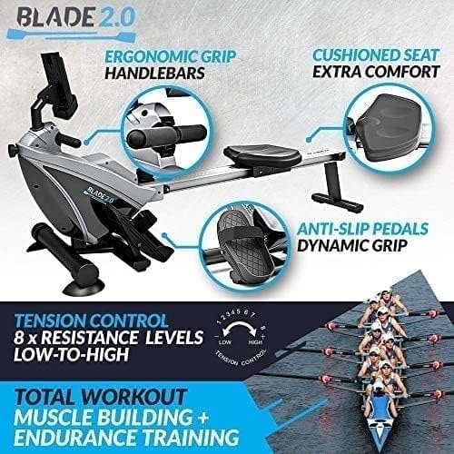 Bluefin Fitness Rower Machine w/ LCD Digital Fitness Console for Home Gym, Black (New)