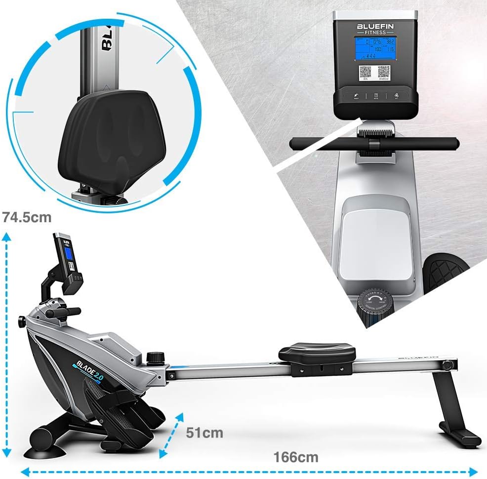 Bluefin Fitness Rower Machine w/ LCD Digital Fitness Console for Home Gym, Black (New)