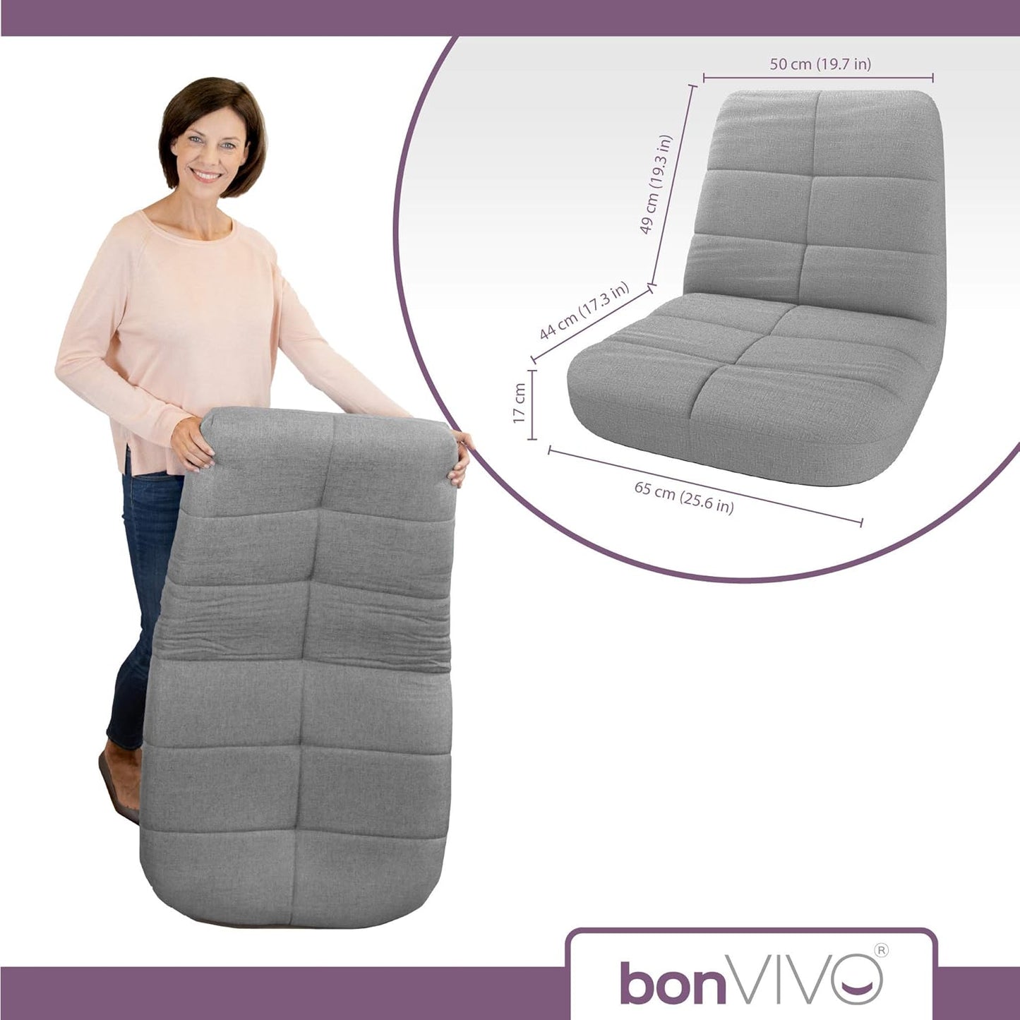BonVIVO Easy Lounge Adjustable Floor Chair with Padded Folding Seat - Grey- (Used)