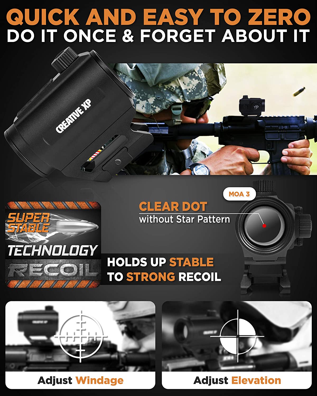 CREATIVE XP HD Red Dot Sight 3 MOA - Reflex Sight for Day & Night- (New)