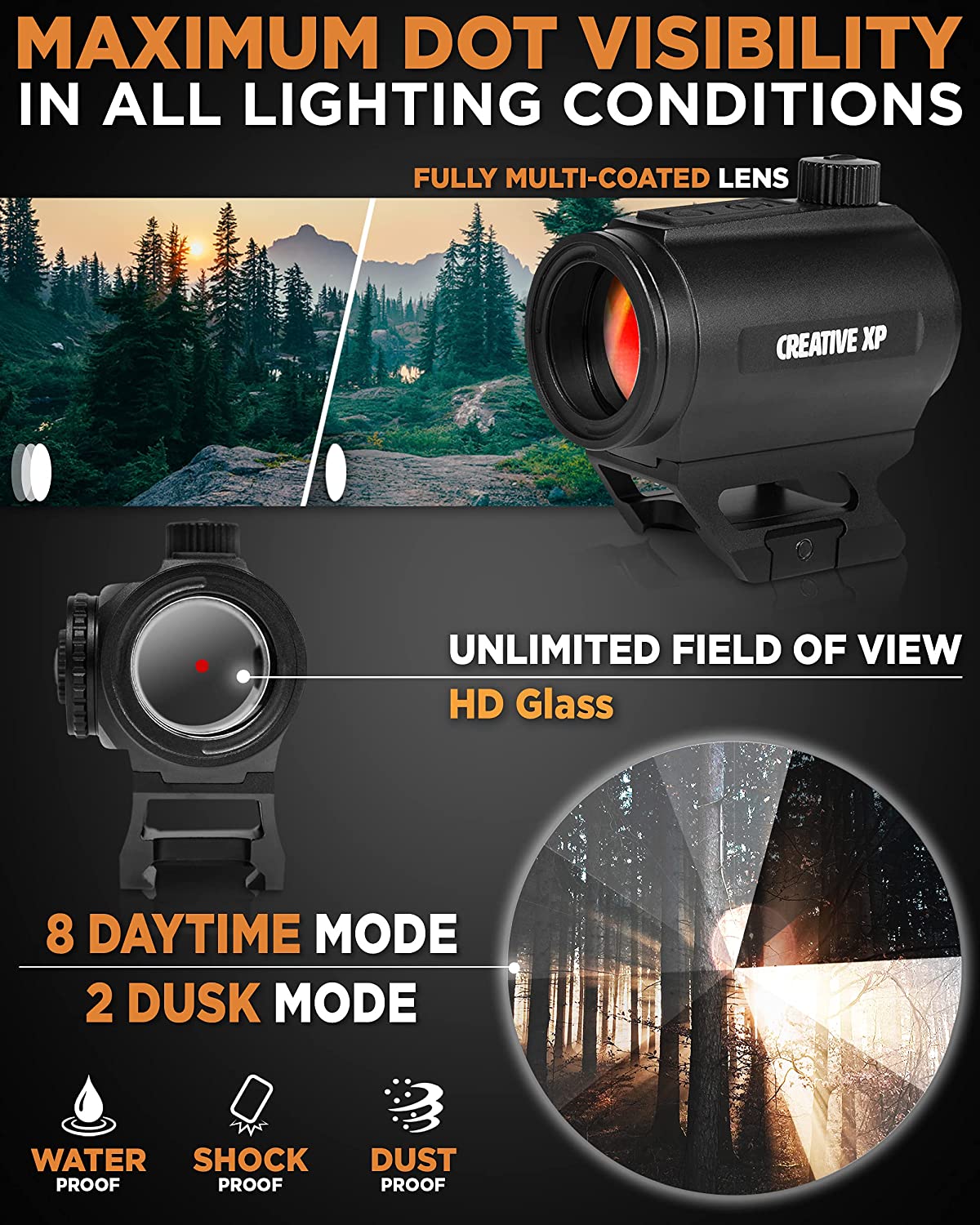 CREATIVE XP HD Red Dot Sight 3 MOA - Reflex Sight for Day & Night- (New)