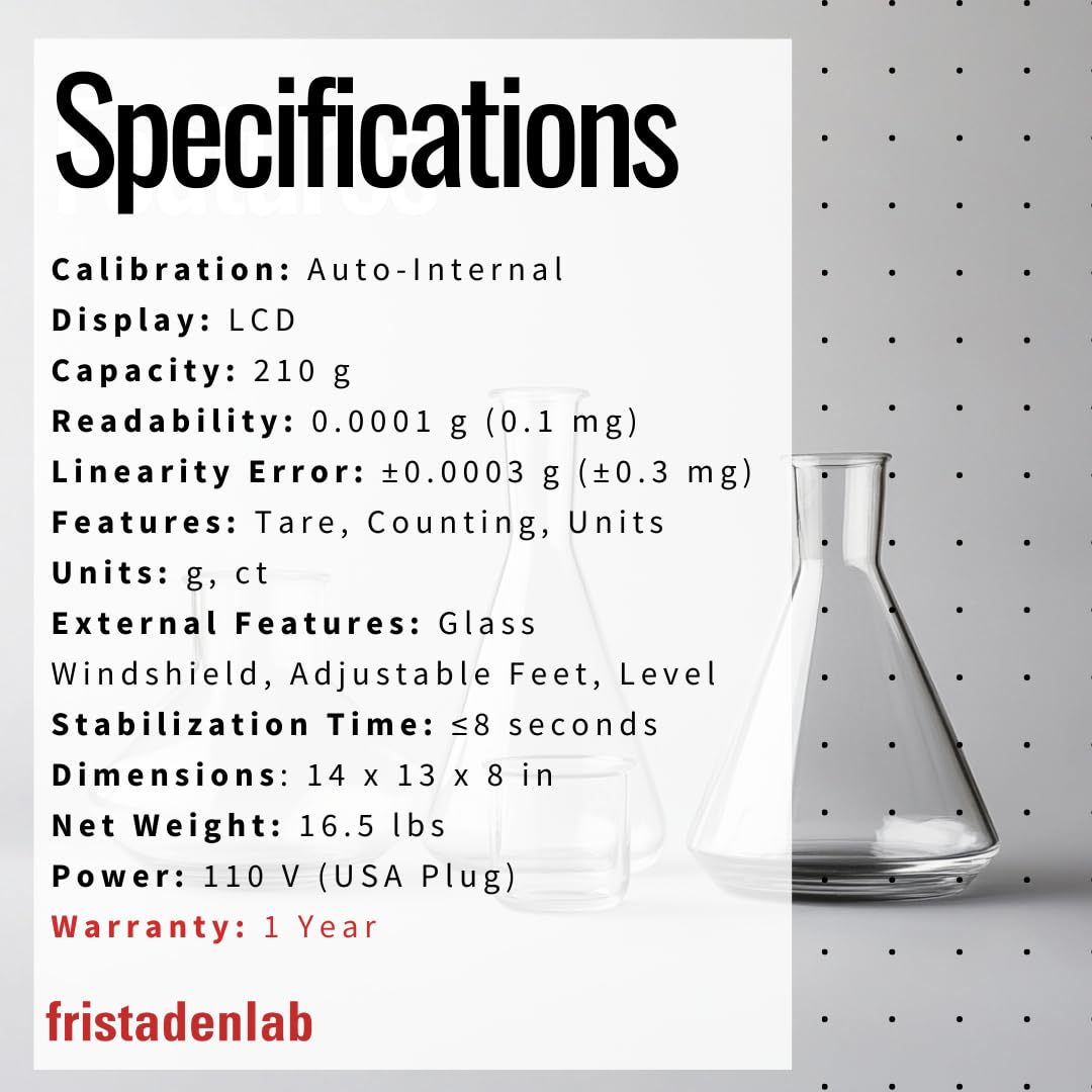 Fristaden Lab Internal Calibration Analytical Balance Scale, (0.0001 g) - Silver (Like New, No Retail Box)
