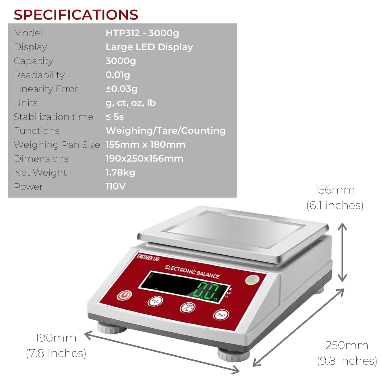 Fristaden Lab Scale - 3000g x 0.01g Precision Balance Digital Scale (Used)