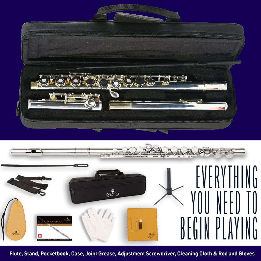 Cecilio Metal Open Hole C Flute Instrument for Beginner & Intermediate - Silver- (Like New)