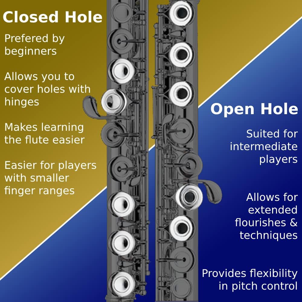 Cecilio Metal Open Hole C Flute Instrument for Beginner & Intermediate - Silver- (Like New)