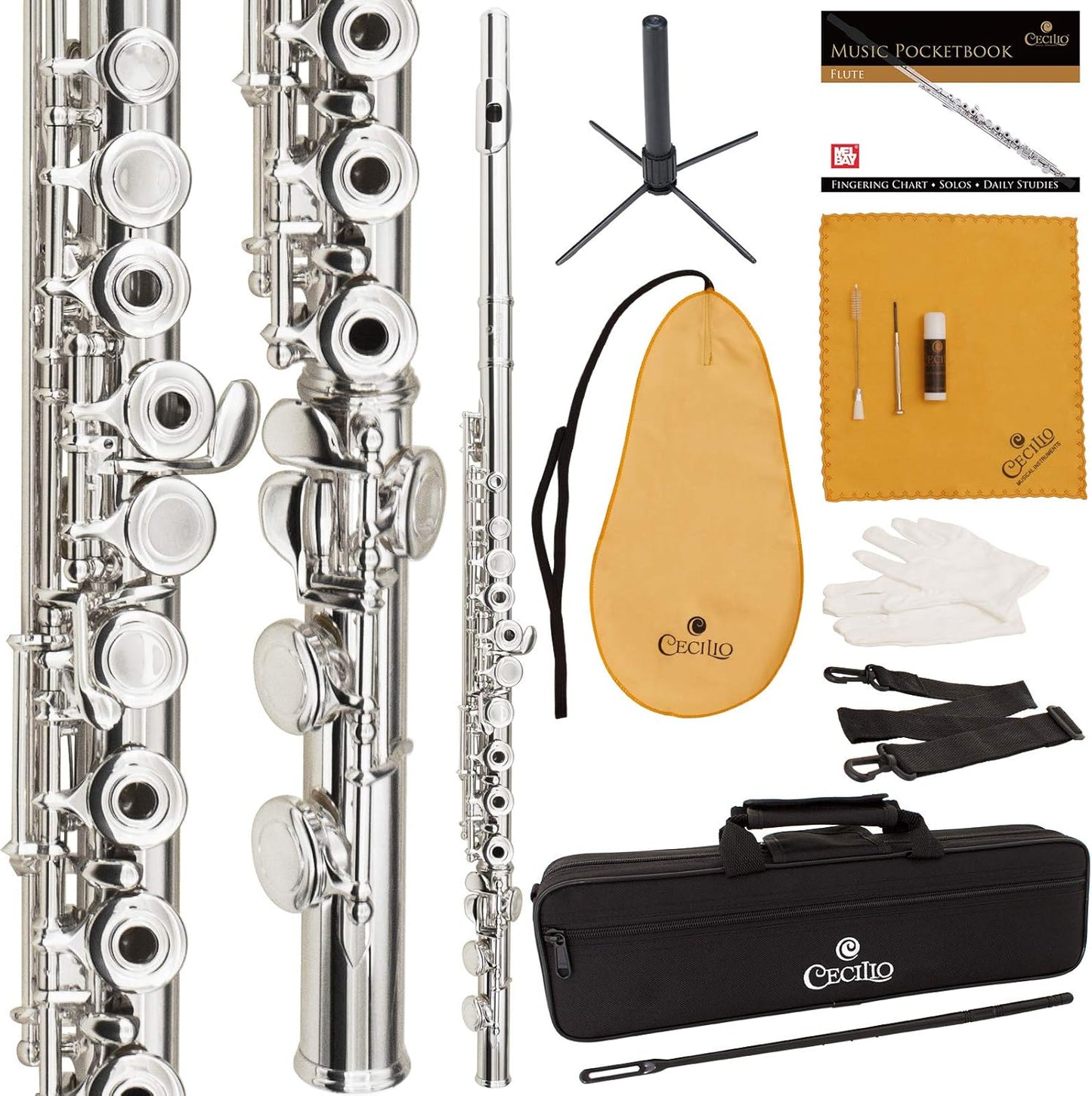 Cecilio Metal Open Hole C Flute Instrument for Beginner & Intermediate - Silver- (Like New)