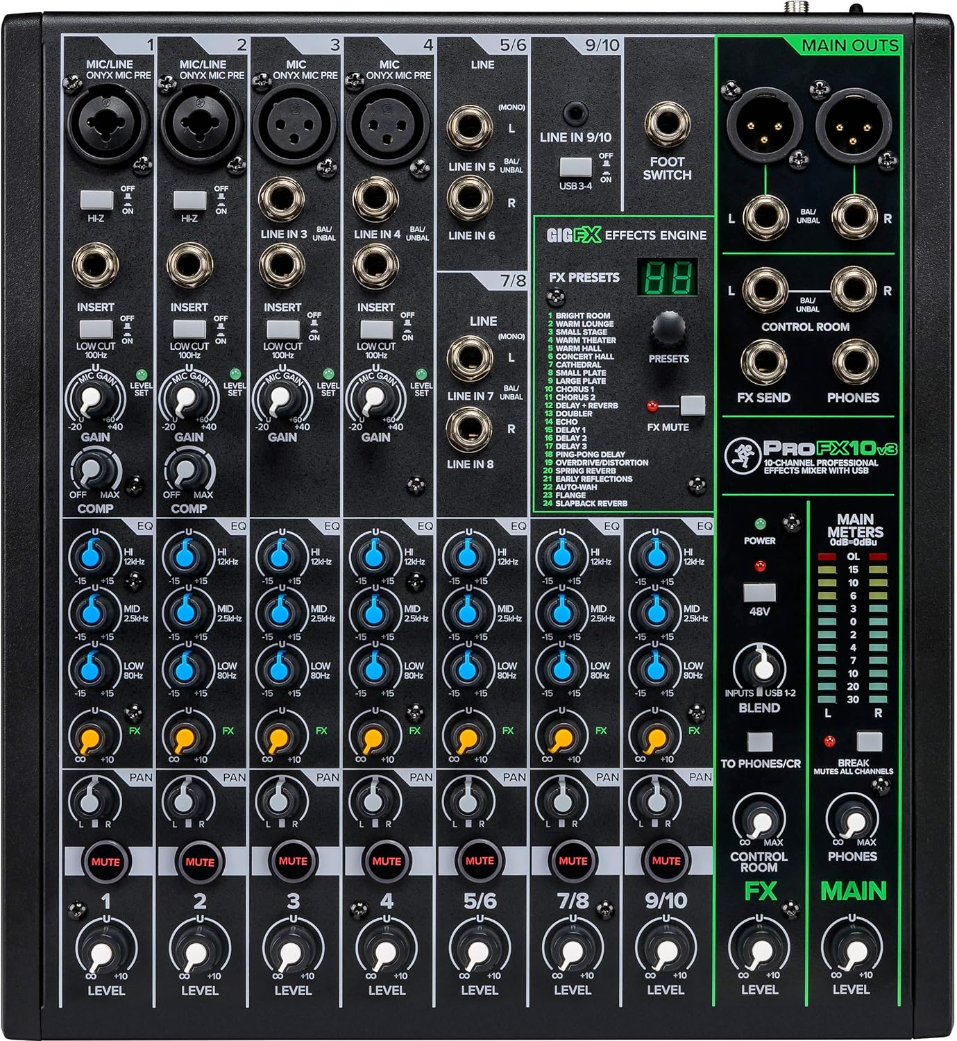 Mackie ProFX10v3 Series 10-Channel Professional Effects Mixer w/USB, Unpowered- (Used)