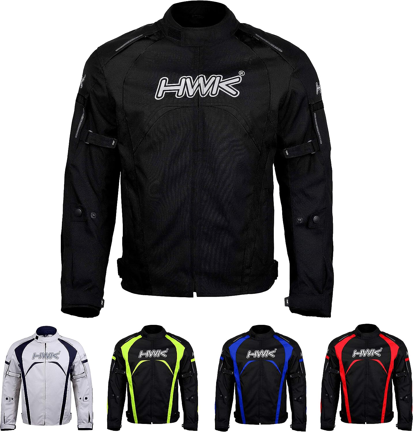 HWK Men's Riding Textile Racing Motorbike Jacket with CE Armor, 3XL - Black (Like New)