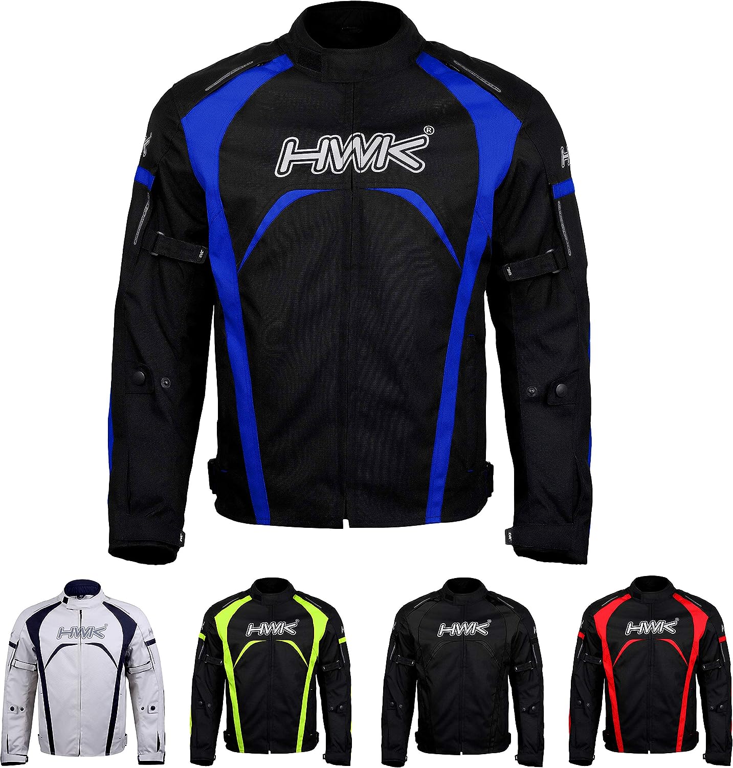 HWK Men's Riding Textile Racing Motorbike Jacket with CE Armor, 3XL - Black (Like New)