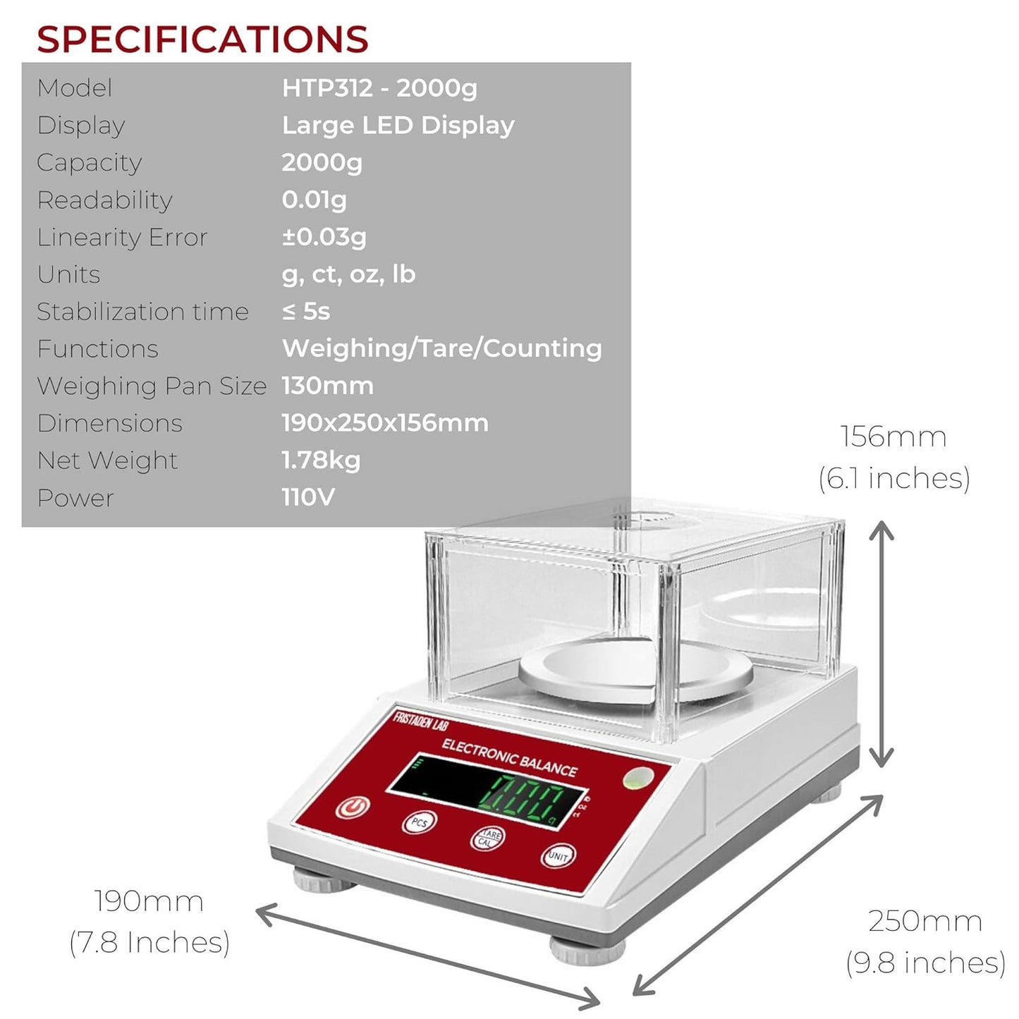 Fristaden Lab 2000g x 0.01g Precision Balance Digital Scale for Lab & Kitchens (Used)