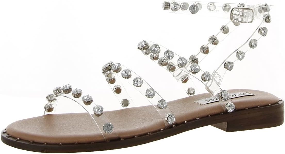 Steve Madden Travel Synthetic Ankle Strap Flat Sandal for Women, Clear - Size 9 (Like New, No Retail Box)