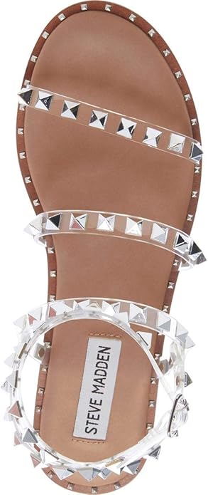 Steve Madden Travel Synthetic Ankle Strap Flat Sandal for Women, Clear - Size 9 (Like New, No Retail Box)