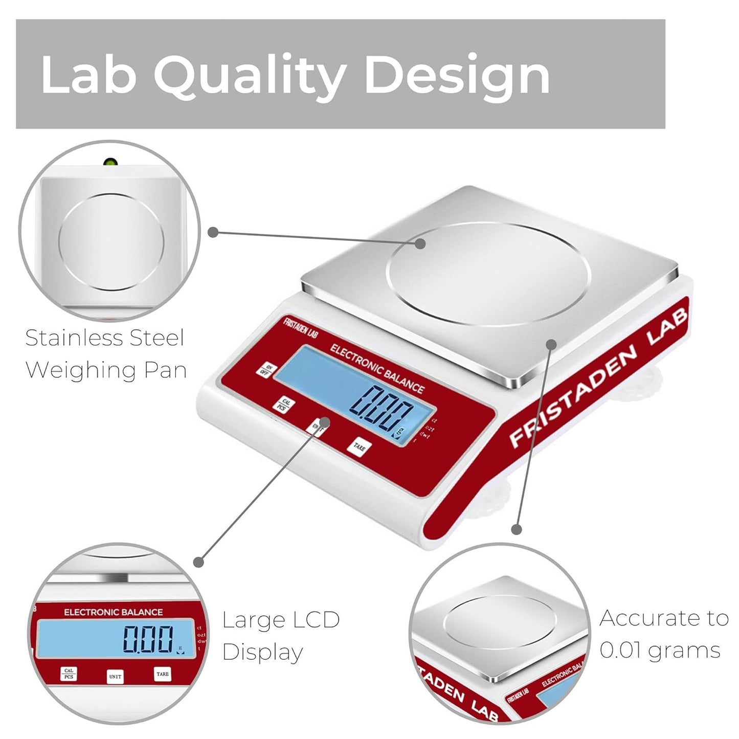 Fristaden Lab Gram Scale, Precision Analytical Balance 2000g x 0.01g RS232 (Like New)