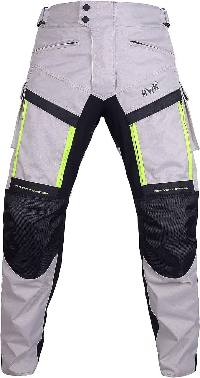 HWK All-Purpose Motorcycle Pants for Men Adventure, 34W x 32L - Hi-Vis Silver (Like New)
