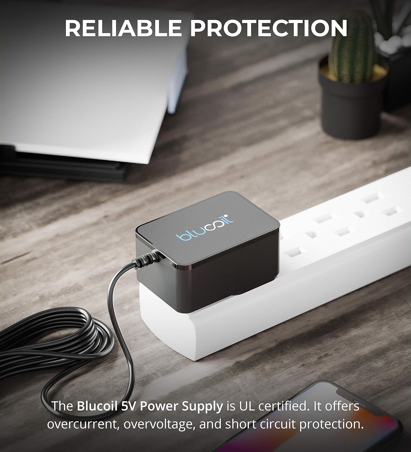 Blucoil 5V 1A Power Supply with US Plug AC Adapter Center Positive, 6.5-FT Cable (New)